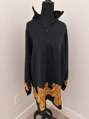Genny Made in Italy 100% Silk Baroque Gold Cord Tassel Print Tunic